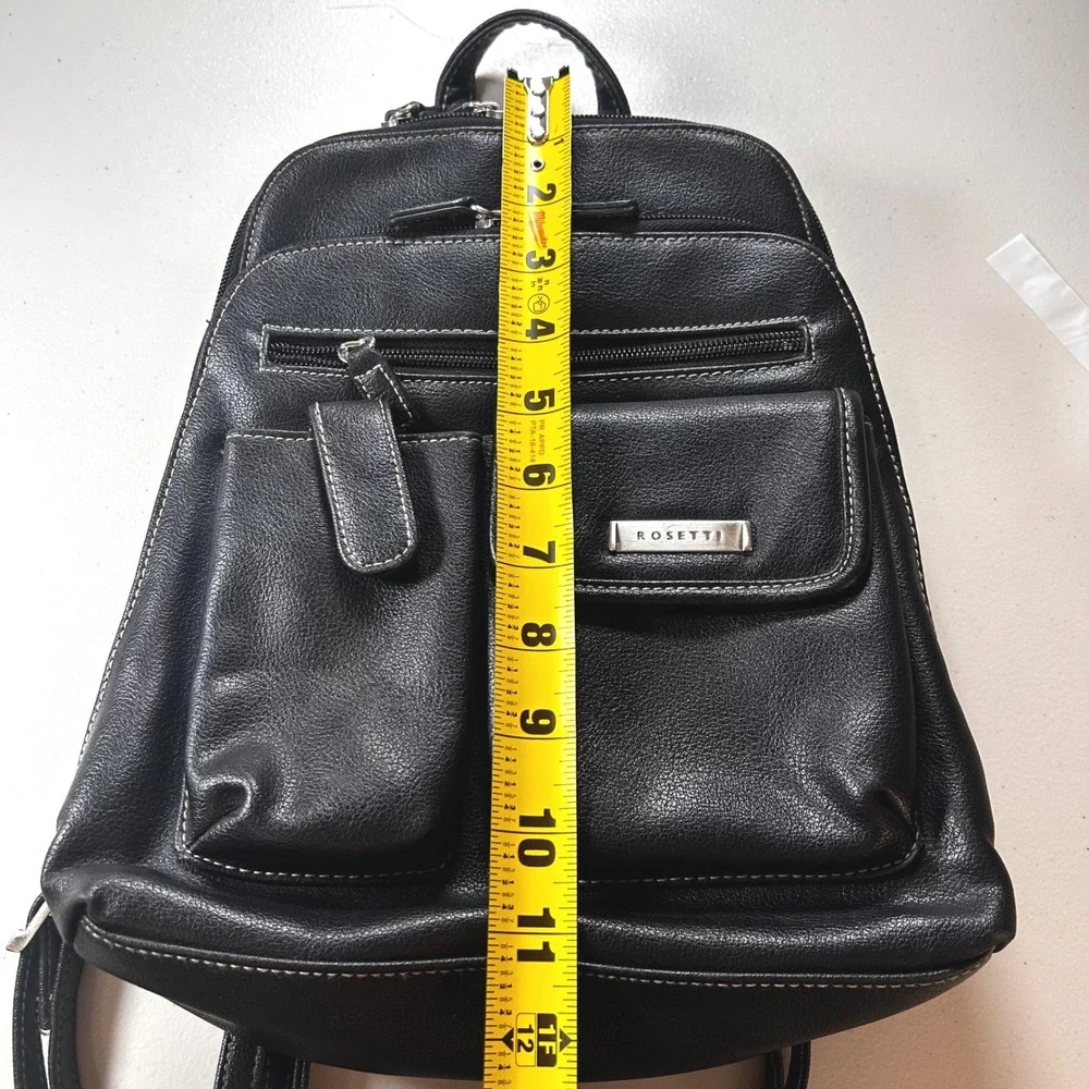 Rosetti Women's Black Leather Backpack Multi Pocket Contrast Stitch Bag Gorpcore